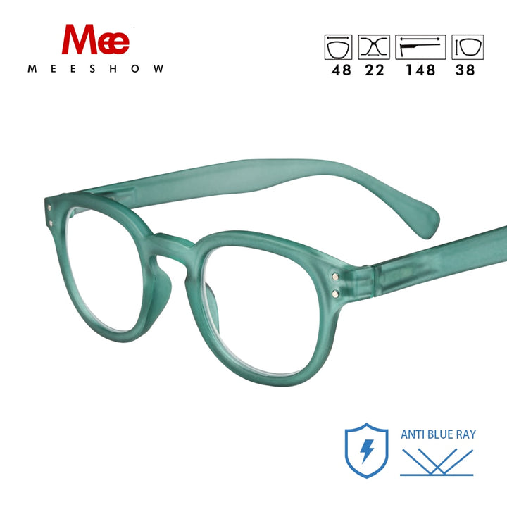 Meeshow Women's Full Rim Round Polycarbonate Reading Glasses 1513 Reading Glasses Meeshow Green-anti Blue +100