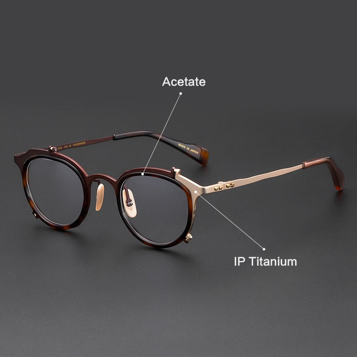 Muzz Men's Full Rim Round Hand Crafted Titanium Acetate Frame Eyeglasses 0050 Full Rim Muzz C2