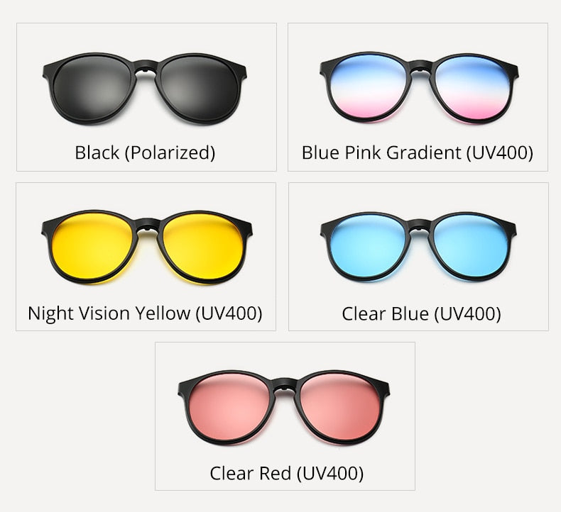 Ralferty Unisex Full Rim Round Polycarbonate Eyeglasses Clip On Sunglasses 2231 With Clip Ons Ralferty