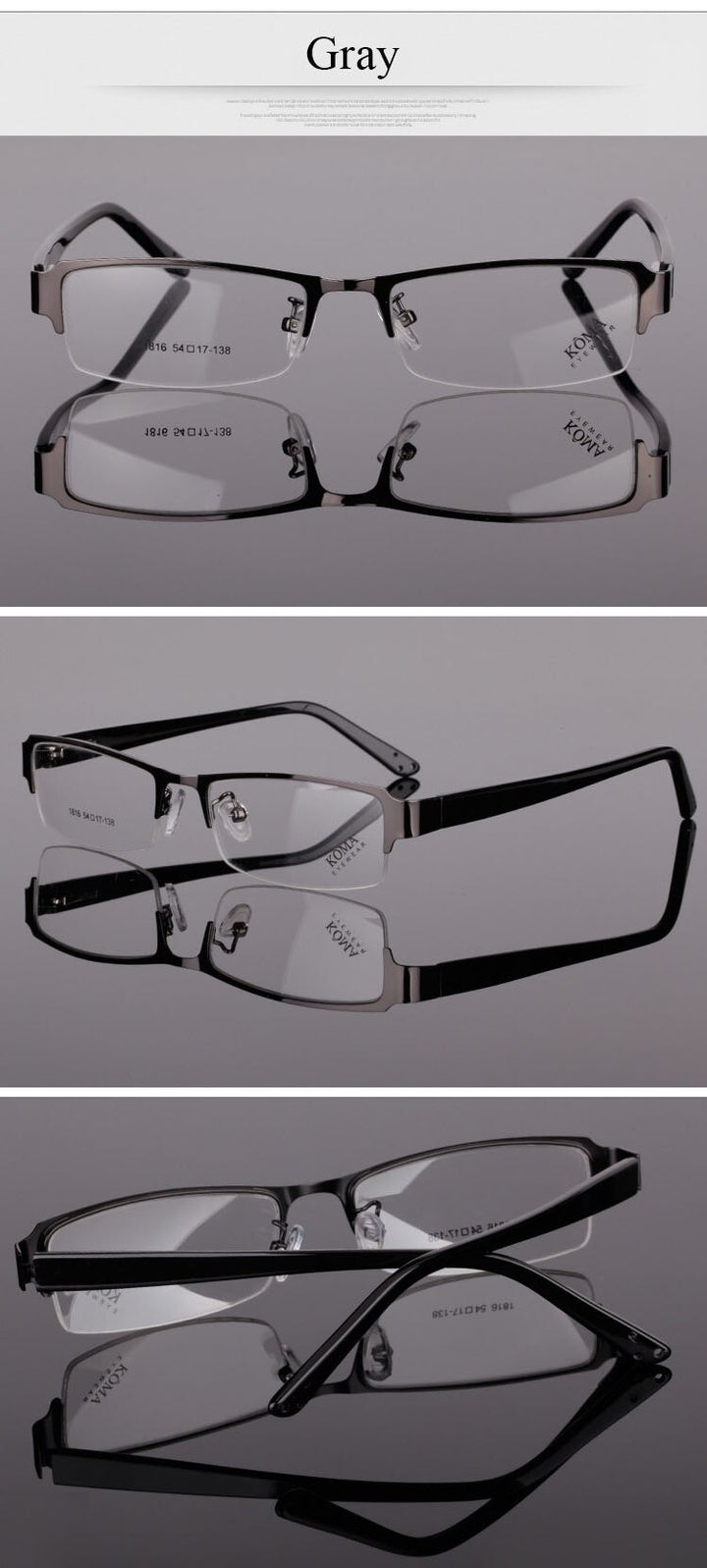 Bclear Men's Semi Rim Acetate Alloy Square Eyeglasses Spring Hinge N1816 Semi Rim Bclear