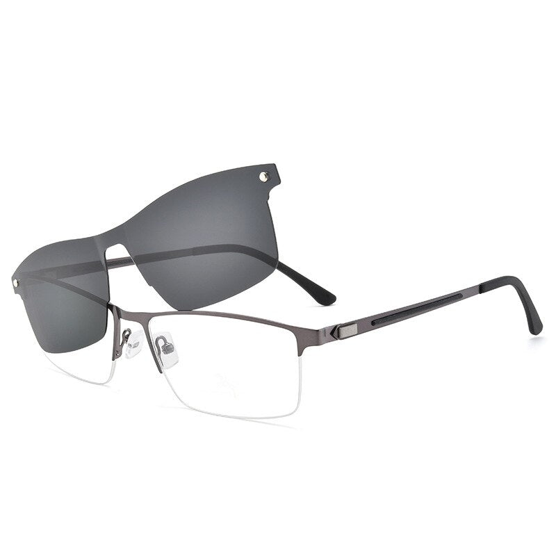 Bclear Men's Semi Rim Alloy Eyeglasses Clip On Polarized Sunglasses Zt94007 Semi Rim Bclear