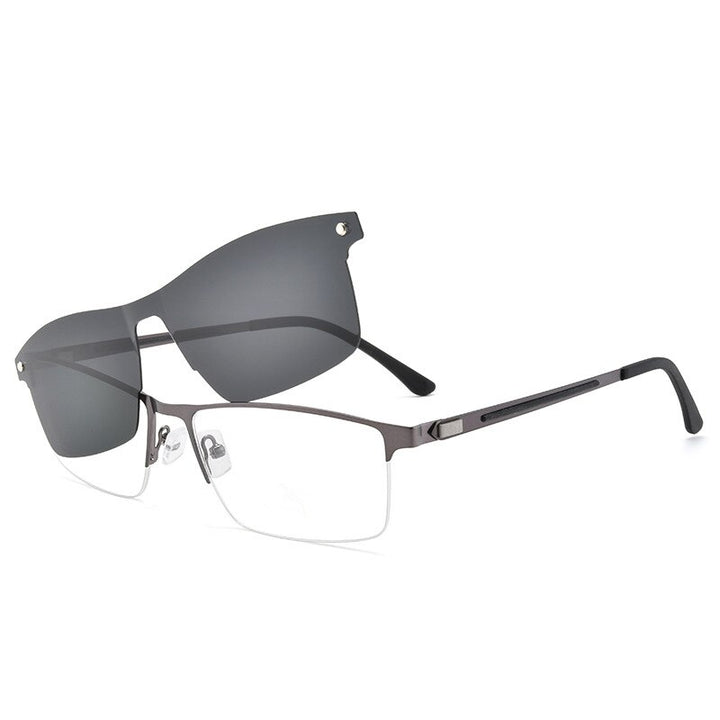 Bclear Men's Semi Rim Alloy Eyeglasses Clip On Polarized Sunglasses Zt94007 Semi Rim Bclear