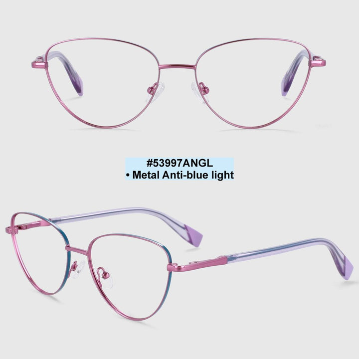 CCspace Women's Full Rim Cat Eye Alloy Frame Eyeglasses 53997 Full Rim CCspace Purple pink