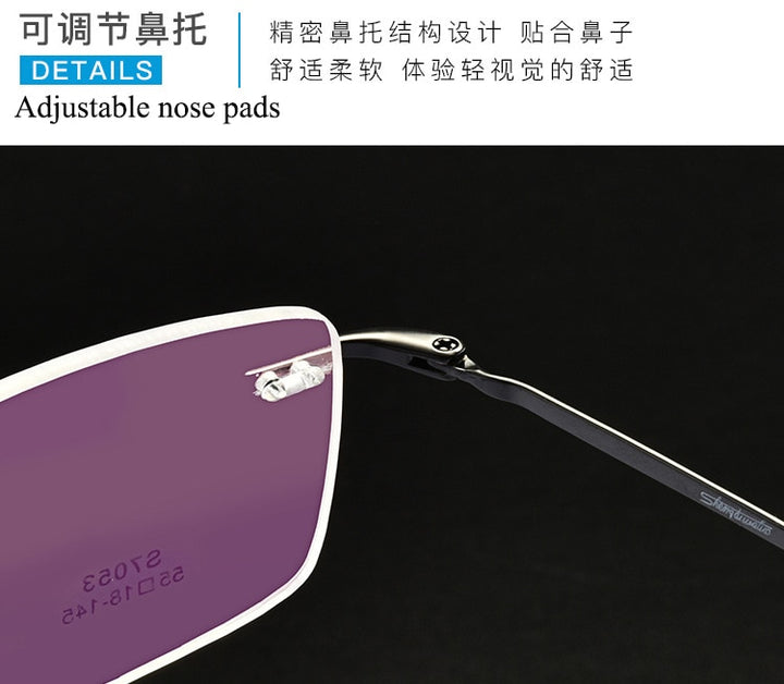 Men's Rimless Square Alloy Frame Eyeglasses Customizable Lenses Zt7053 Rimless Bclear