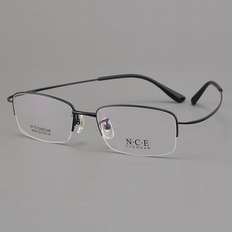 Men's Semi Rim Titanium Eyeglasses Sc18024 Semi Rim Bclear black