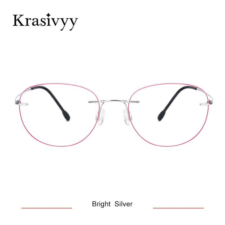 Krasivyy Unisex Rimless Round Square Titanium Eyeglasses Ls03 Rimless Krasivyy Bright Silver  