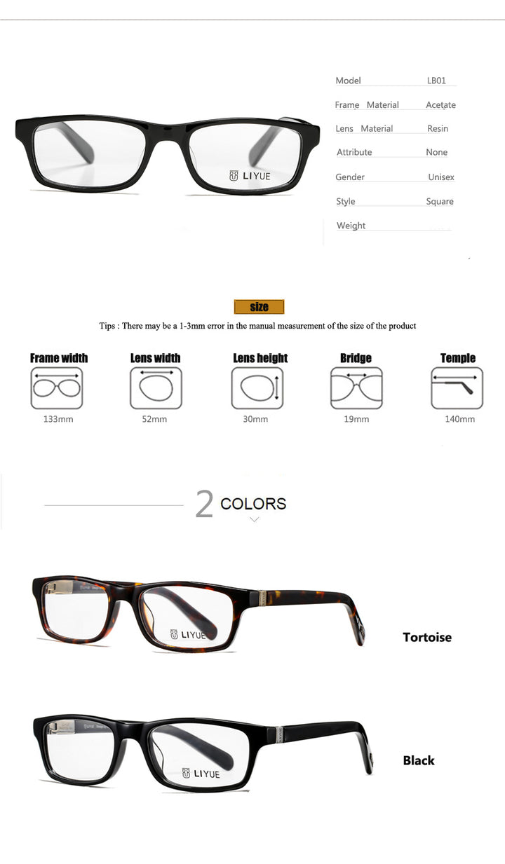 Oveliness Unisex Full Rim Square Acetate Eyeglasses Lb01 Full Rim Oveliness