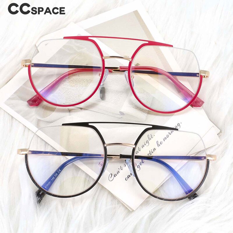 CCspace Unisex Semi Rim Oversized Round Double Bridge Alloy Eyeglasses 54071 Semi Rim CCspace