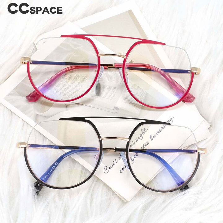 CCspace Unisex Semi Rim Oversized Round Double Bridge Alloy Eyeglasses 54071 Semi Rim CCspace