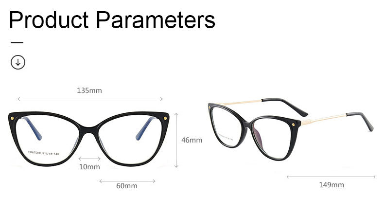 Hotony Woman's Full Rim Cat Eye TR 90 Resin Alloy Frame Eyeglasses 7008 Full Rim Hotony