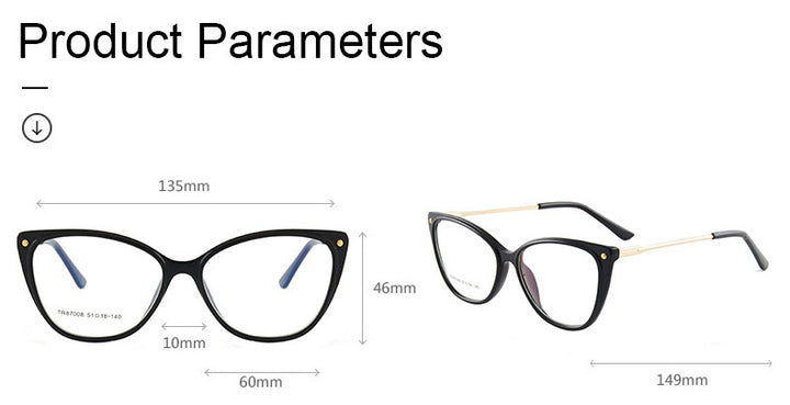 Hotony Woman's Full Rim Cat Eye TR 90 Resin Alloy Frame Eyeglasses 7008 Full Rim Hotony