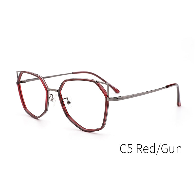 Kansept Women's Full Rim Polygonal Cat Ear Alloy Acetate Frame Eyeglasses 90053 Full Rim Kansept 90053C5