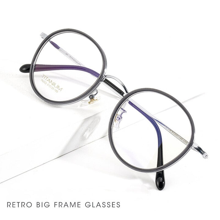 Yimaruili Unisex Full Rim Elastic β Titanium Round Frame Eyeglasses T6053 Full Rim Yimaruili Eyeglasses
