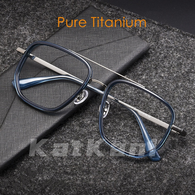 KatKani Men's Full Rim Polygon Titanium Double Bridge Frame Eyeglasses 2217yj Full Rim KatKani Eyeglasses   