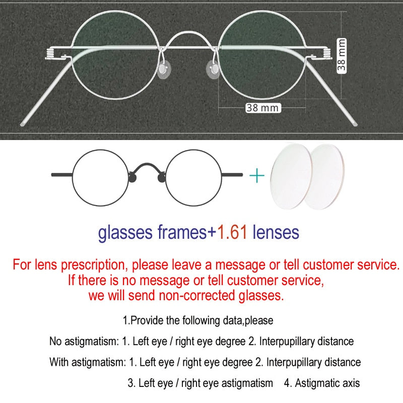 Yujo Unisex Full Rim Small Round Stainless Steel Eyeglasses Y019 Full Rim Yujo 38mm 1.61 Index Single Vision China