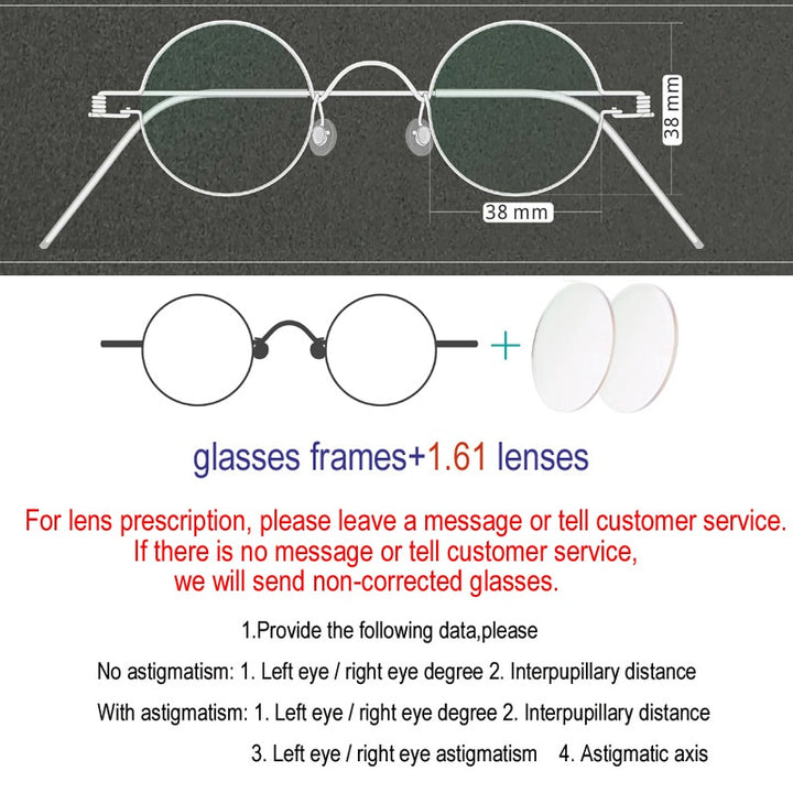 Yujo Unisex Full Rim Small Round Stainless Steel Eyeglasses Y019 Full Rim Yujo 38mm 1.61 Index Single Vision China