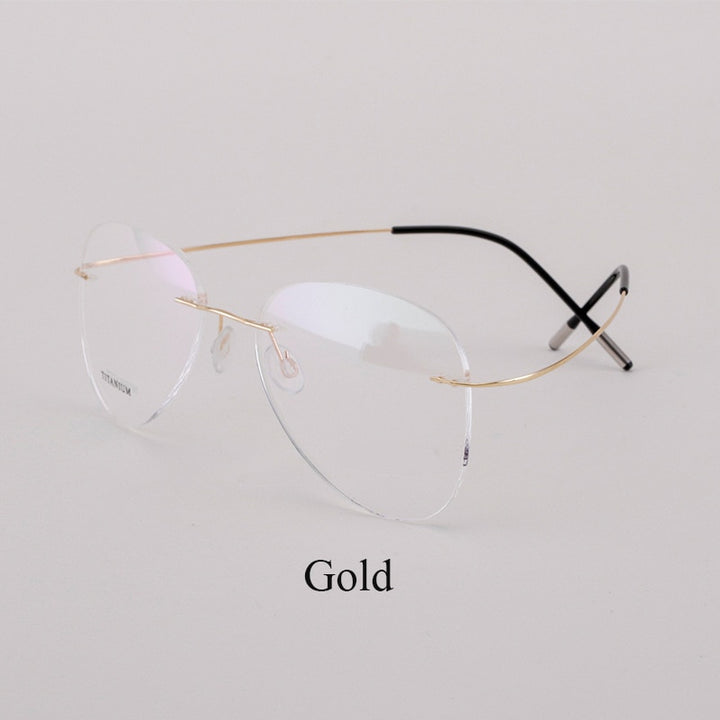 Bclear Unisex Customized Rimless Oval Titanium Alloy Eyeglasses My20002 Rimless Bclear Gold
