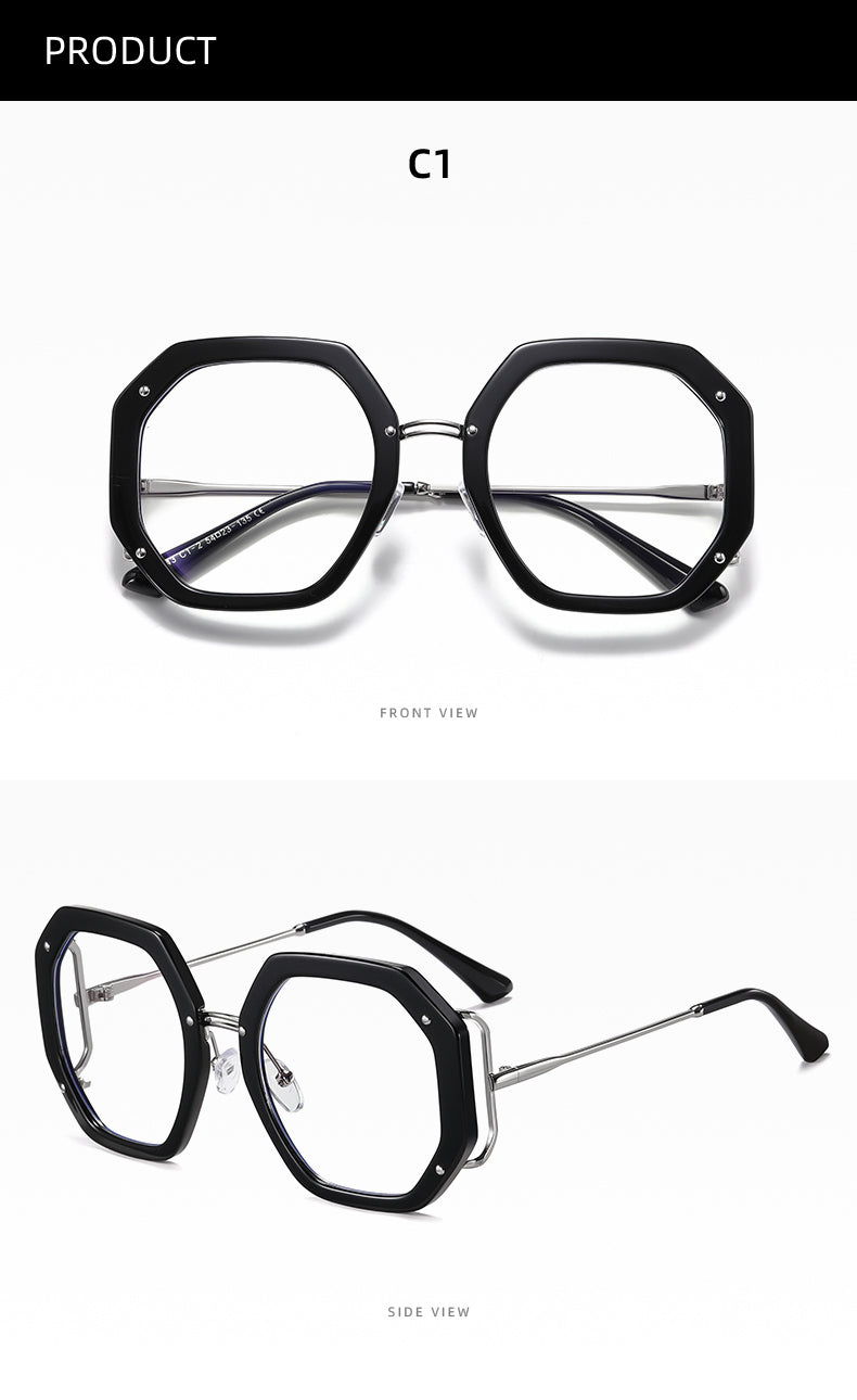 Hotony Women's Full Rim Polygonal Round TR 90 Resin Alloy Frame Eyeglasses 95243 Full Rim Hotony