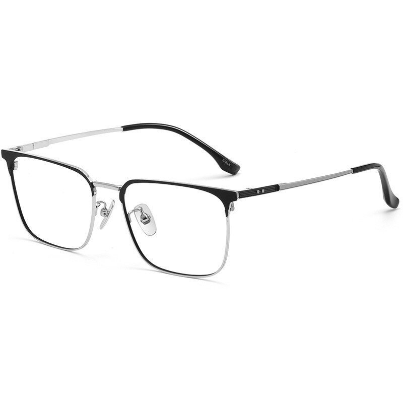 Hotochki Men's Semi Rim Beta Titanium Alloy IP Plated Frame Eyeglasses 80092 Semi Rim Hotochki Black Silver
