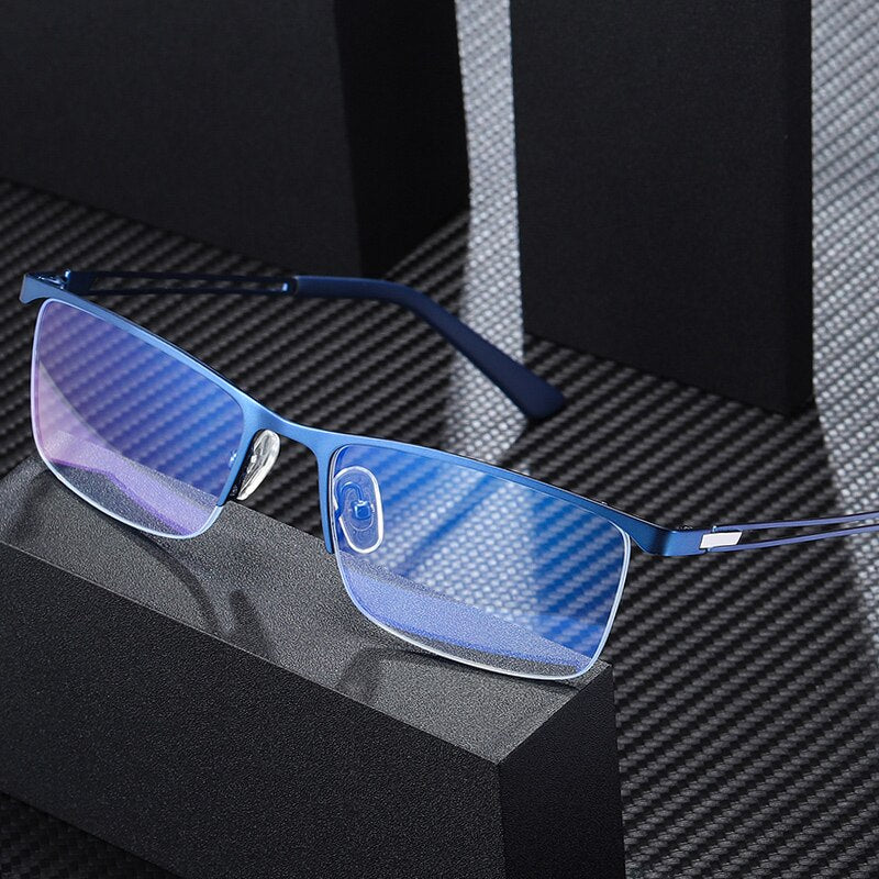Reven Jate Men's Eyeglasses 5916 Half Rim Alloy Front Flexible Plastic Tr-90 Semi Rim Reven Jate