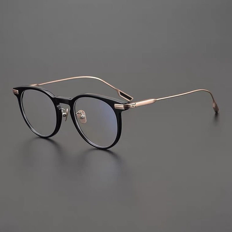 Gatenac Unisex Full Rim Round Titanium Acetate Frame Eyeglasses Gxyj702 Full Rim Gatenac Black