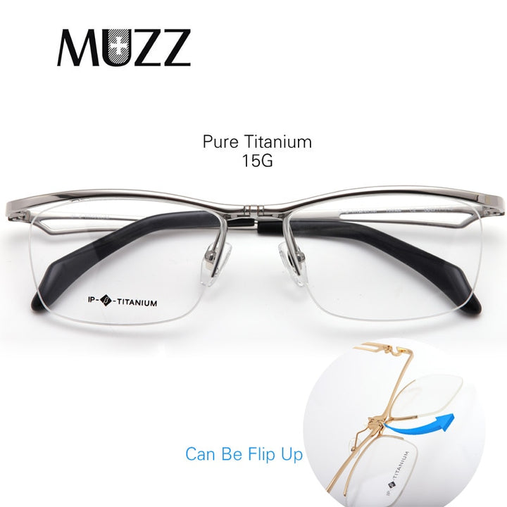 Muzz Men's Semi Rim Square Titanium Frame Eyeglasses T18044 Semi Rim Muzz