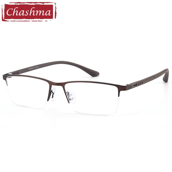 Chashma Ottica Men's Semi Rim Square Titanium Stainless Steel Eyeglasses 9387 Semi Rim Chashma Ottica Brown