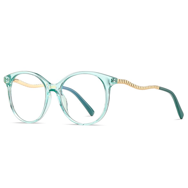Gmei Women's Full Rim TR 90 Metal Round Frame Eyeglasses 2067 Full Rim Gmei Optical C6 Transparent Green  