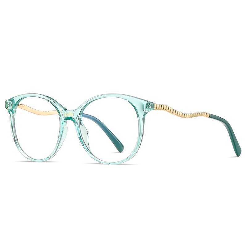 Gmei Women's Full Rim TR 90 Metal Round Frame Eyeglasses 2067 Full Rim Gmei Optical C6 Transparent Green