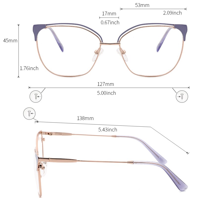 Kansept Women's Full Rim Cat Eye Stainless Steel Frame Eyeglasses Mg3532 Full Rim Kansept