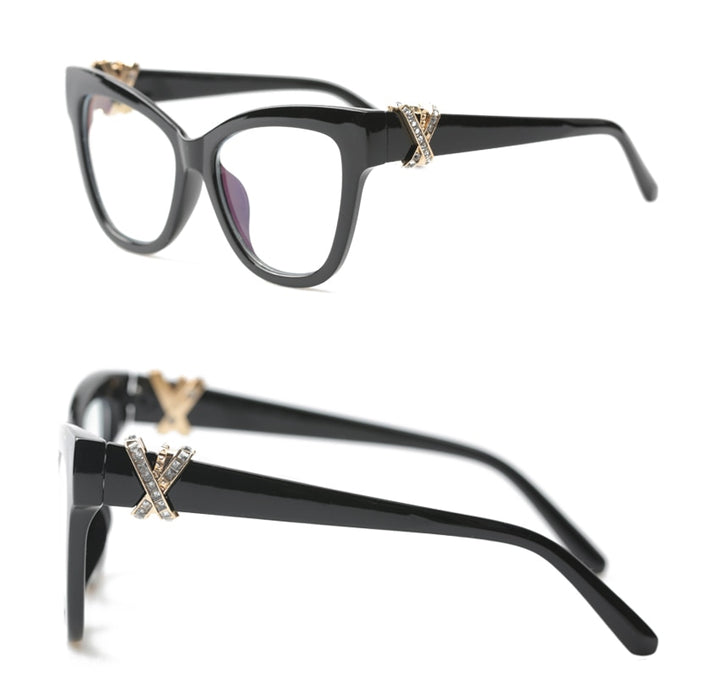 Soolala Anti Blue Light Cat Eye Reading Glasses Women With Crossed Rhinestone Eyeglass Frame 0.5 To 4.0 Reading Glasses SOOLALA   