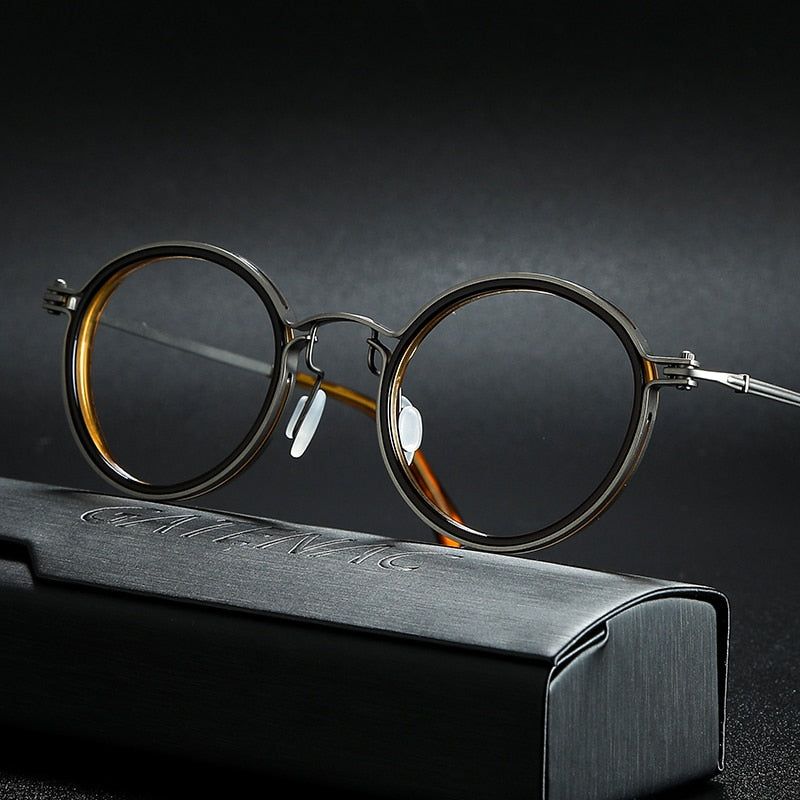 Gatenac Unisex Full Rim Round Titanium Frame Eyeglasses Gxyj639 Full Rim Gatenac Brown