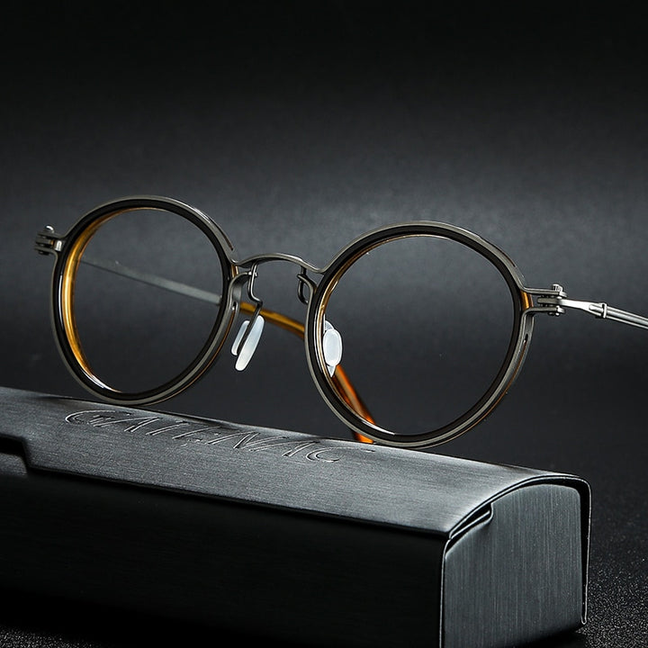 Gatenac Unisex Full Rim Round Titanium Frame Eyeglasses Gxyj639 Full Rim Gatenac Brown