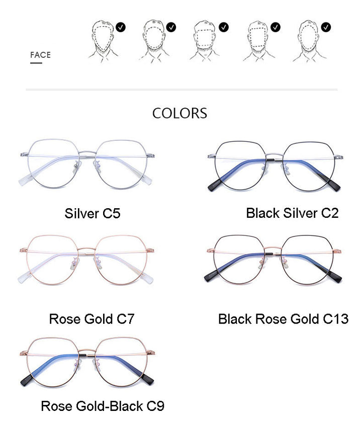 Hotony Unisex Full Rim Alloy Round Frame Eyeglasses 1121 Full Rim Hotony