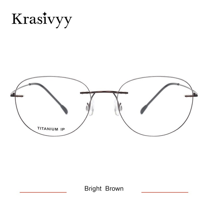 Krasivyy Unisex Rimless Round Square Titanium Eyeglasses Ls03 Rimless Krasivyy Bright Brown  