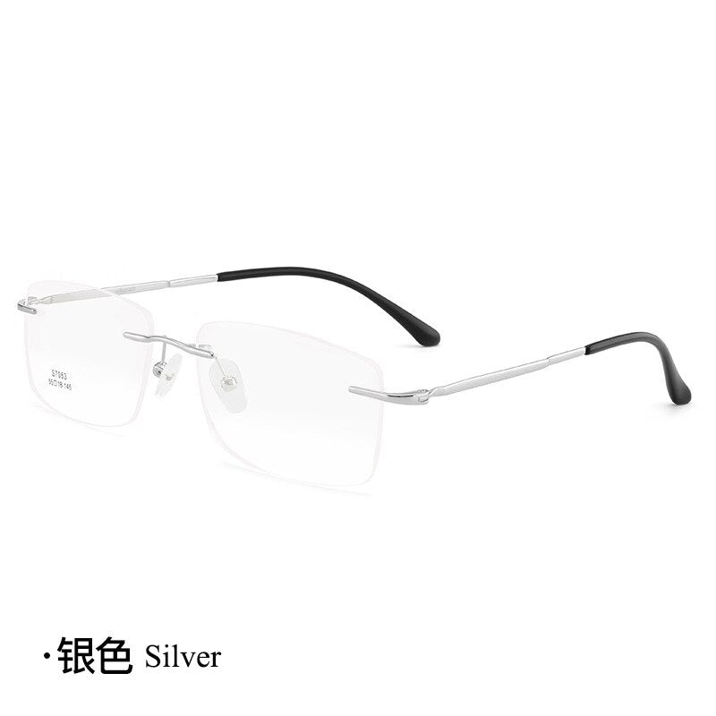 Men's Rimless Square Alloy Frame Eyeglasses Customizable Lenses Zt7053 Rimless Bclear Silver