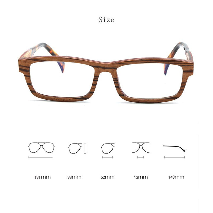Hdcrafter Unisex Full Rim Square Wood Frame Eyeglasses 36365 Full Rim Hdcrafter Eyeglasses