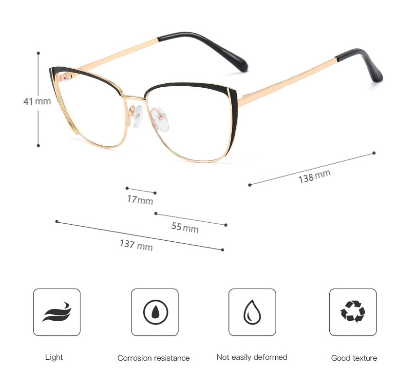 CCspace Women's Full Rim Cat Eye Alloy Frame Eyeglasses 48286 Full Rim CCspace