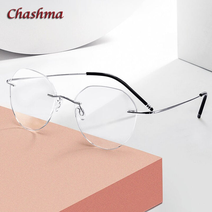 Chashma Ochki Unisex Rimless Round Titanium Eyeglasses 8151 Rimless Chashma Ochki