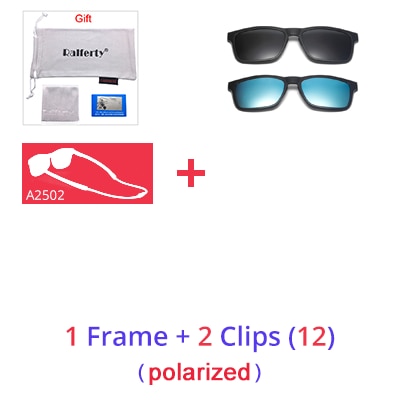 Ralferty Unisex Square Eyeglasses With Clip On Sunglasses With Clip Ons Ralferty 1Frame 2 Clips 12 Full black frame