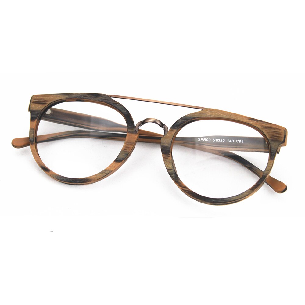 Hdcrafter Unisex Full Rim Round Wood Metal Acetate Double Bridge Frame Eyeglasses Spr09 Full Rim Hdcrafter Eyeglasses