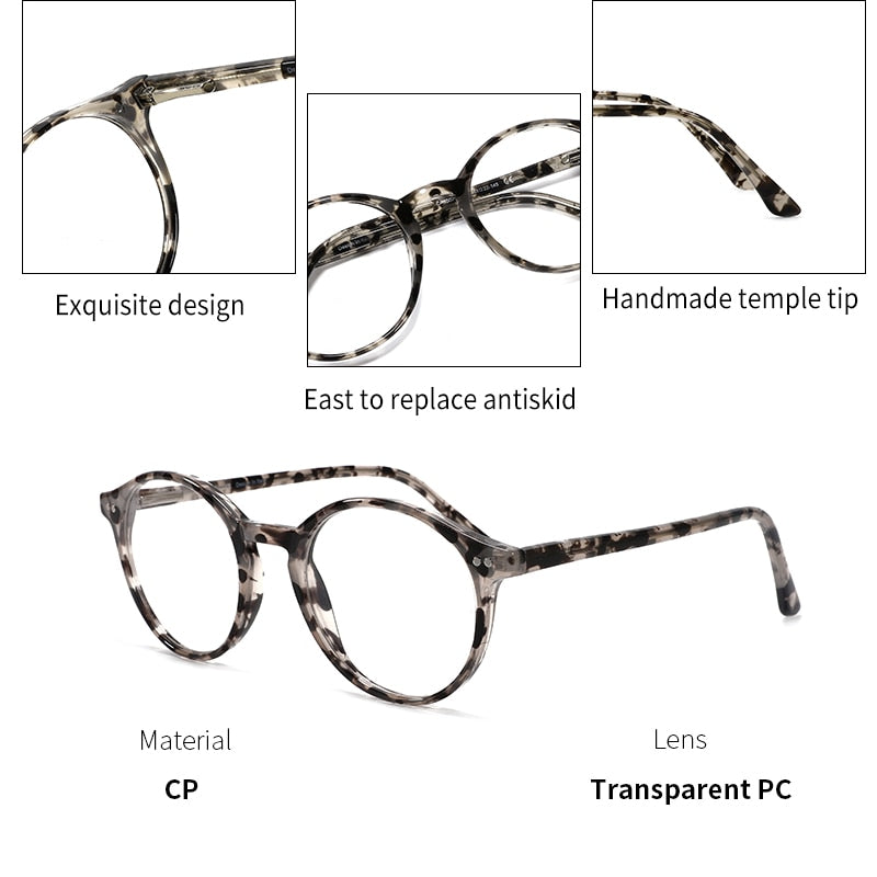 Kansept Unisex Full Rim Round Acetate Titanium Frame Eyeglasses Cp1007 Full Rim Kansept