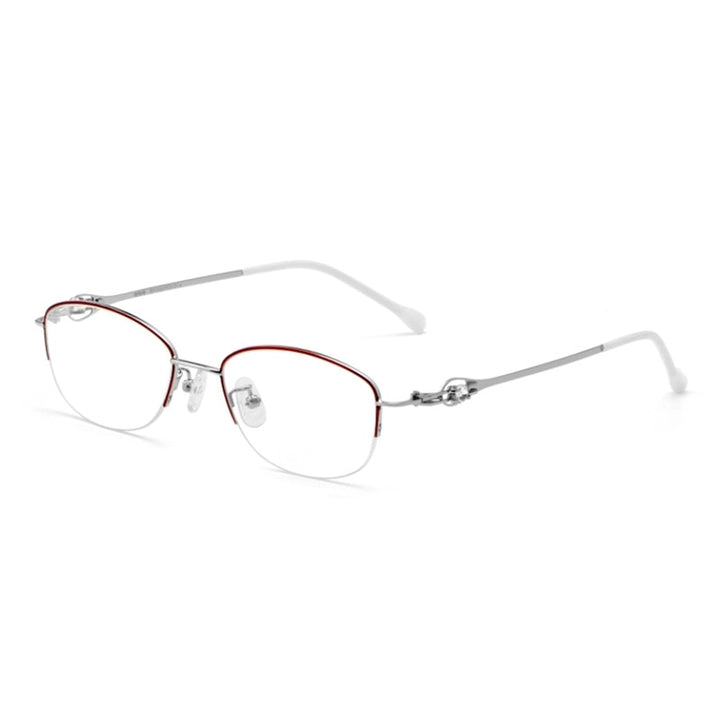 Yimaruili Women's Semi Rim Alloy Frame Eyeglasses 8020Z Semi Rim Yimaruili Eyeglasses Red Silver