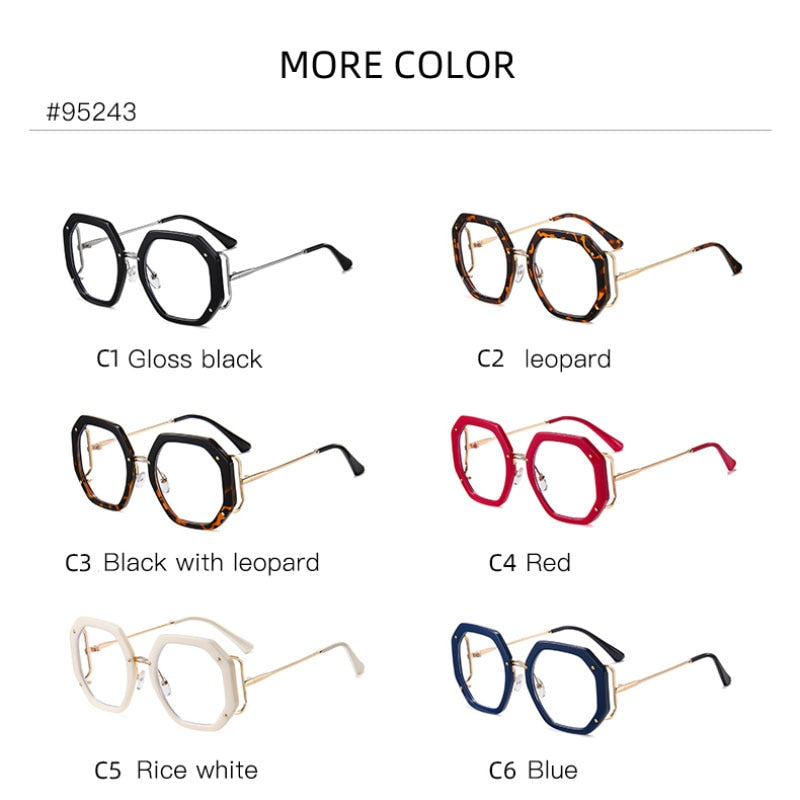 Hotony Women's Full Rim Polygonal Round TR 90 Resin Alloy Frame Eyeglasses 95243 Full Rim Hotony