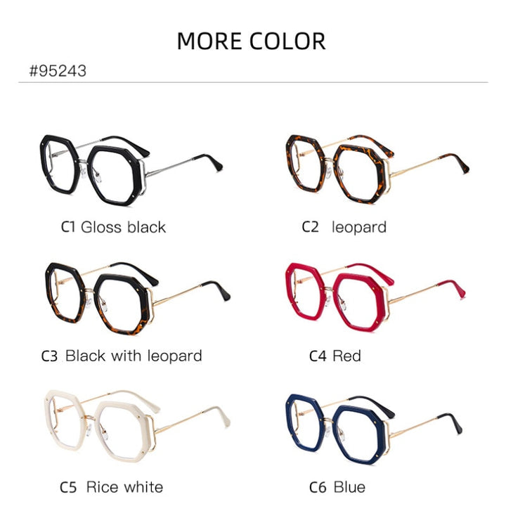 Hotony Women's Full Rim Polygonal Round TR 90 Resin Alloy Frame Eyeglasses 95243 Full Rim Hotony