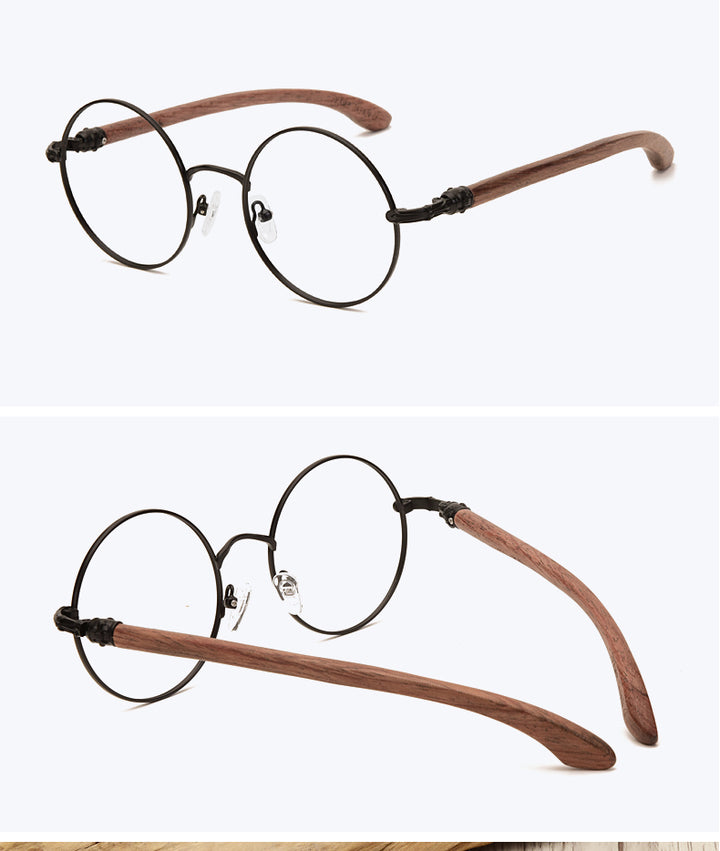 Hdcrafter Unisex Full Rim Round Wood Alloy Screwless Frame Eyeglasses 7573 Full Rim Hdcrafter Eyeglasses