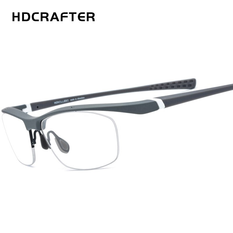 Hdcrafter Men's Semi Rim Rectangle TR 90 Sports Frame Eyeglasses 7027 Full Rim Hdcrafter Eyeglasses gray