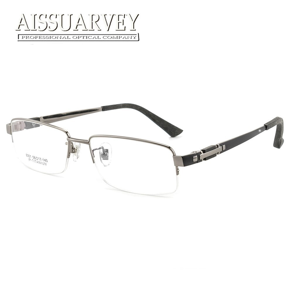 Men's Eyeglasses Titanium Wooden Semi Rim As8001 Semi Rim Aissuarvey Eyeglasses gray  