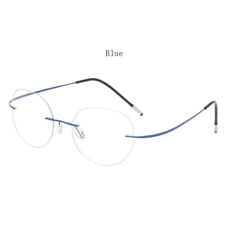 Hdcrafter Unisex Rimless Polygon Round Titanium Frame Eyeglasses 6001-6002 Rimless Hdcrafter Eyeglasses Model-B-Blue