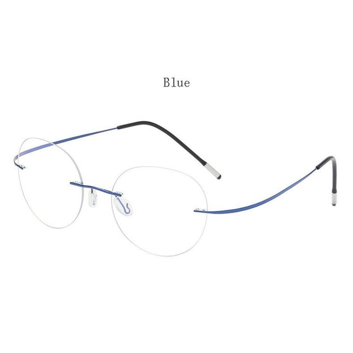 Hdcrafter Unisex Rimless Polygon Round Titanium Frame Eyeglasses 6001-6002 Rimless Hdcrafter Eyeglasses Model-B-Blue